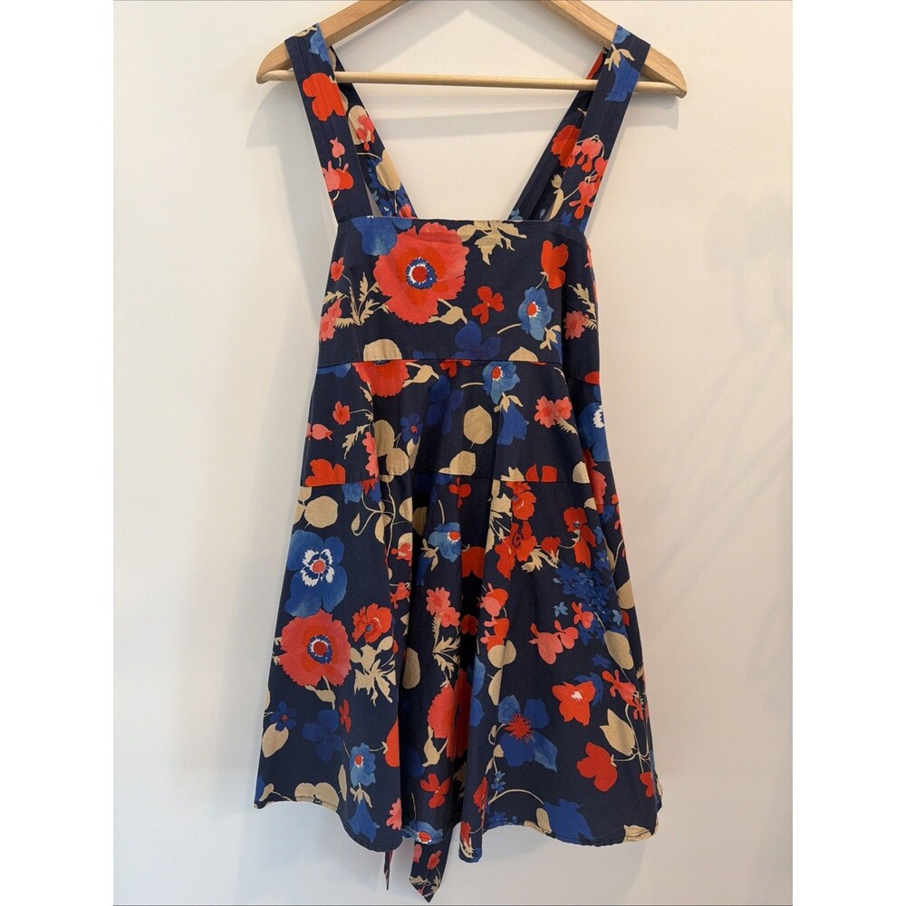 Peter Som Floral Mini Dress Sz 10 Blue Red Tie Back Babydoll Sundress Pockets EU - Picture 6 of 16